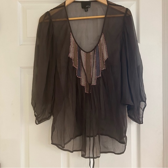 GREYLIN 100% Vintage Silk Beaded Sheer Dolman Sleeve Tunic - Picture 10 of 10